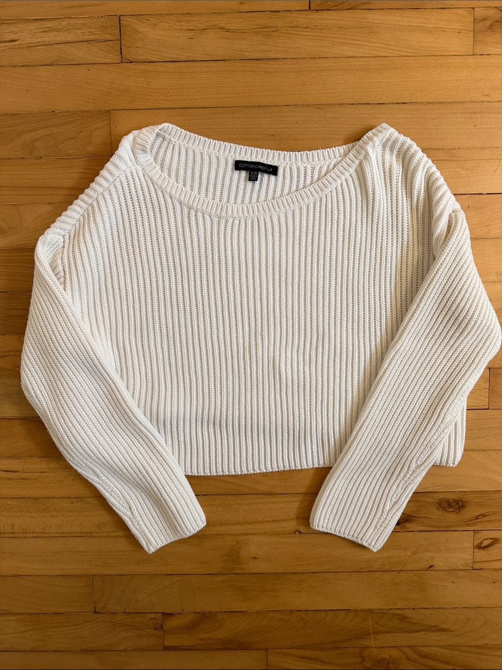 Cotton Candy Cream Cropped Ribbed Crewneck Sweater